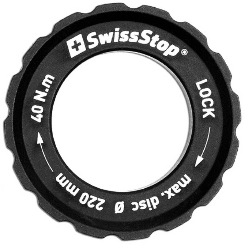 SwissStop Centerlock Lockring MTB, Alu, Schwarz, 3.74mm, Bis 220mm 1 SwissStop Centerlock Lockring MTB, Alu, Schwarz, 3.74mm, Bis 220mm